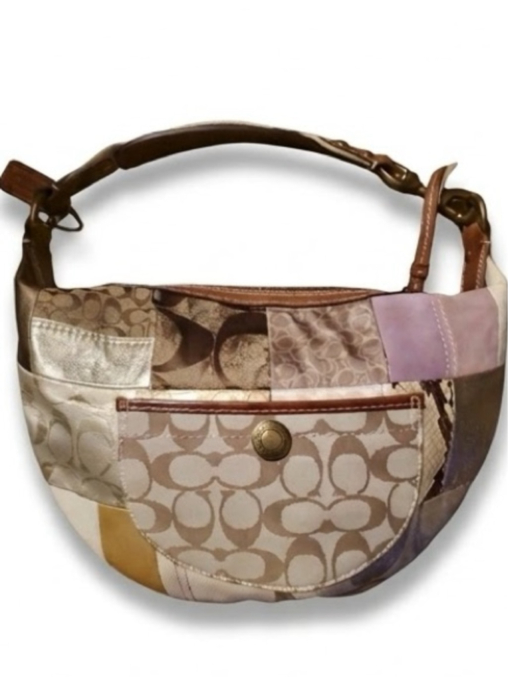 Coach Patchwork Shoulder Bag in Neutral, Pink & Brown Accents